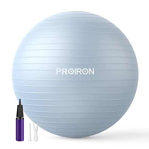 PROIRON, Pelota de Pilates, Fitness, Yoga, Embarazo, Deporte, Fitball para Ejercicios Gimnasia, Azul 65cm, Anti-pinchazos, Incluye Inflador