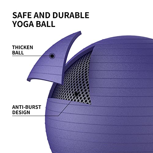 PROIRON, Pelota de Pilates, Fitness, Yoga, Embarazo, Deporte, Fitball para Ejercicios Gimnasia, Morado 65cm, Anti-pinchazos, Incluye Inflador