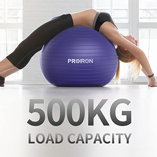 PROIRON, Pelota de Pilates, Fitness, Yoga, Embarazo, Deporte, Fitball para Ejercicios Gimnasia, Morado 65cm, Anti-pinchazos, Incluye Inflador