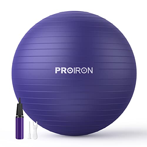 PROIRON, Pelota de Pilates, Fitness, Yoga, Embarazo, Deporte, Fitball para Ejercicios Gimnasia, Morado 65cm, Anti-pinchazos, Incluye Inflador