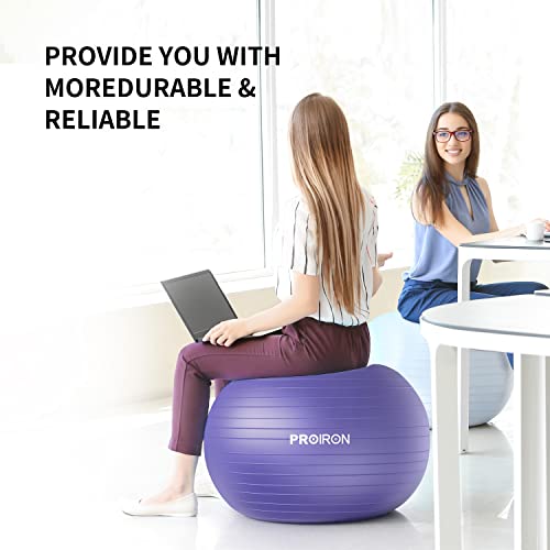 PROIRON, Pelota de Pilates, Fitness, Yoga, Embarazo, Deporte, Fitball para Ejercicios Gimnasia, Morado 65cm, Anti-pinchazos, Incluye Inflador