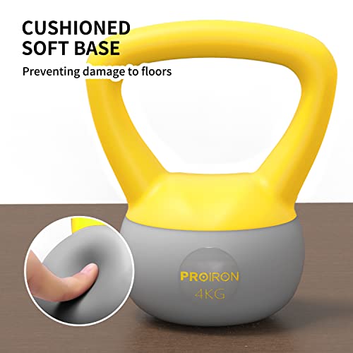 PROIRON Pesa Rusa 2/4/6/8/10 kg, PVC Soft Kettlebell Relleno de Arena de Hierro, con Mango Ancho Antideslizante para Ejercicios y Entrenamientos en Casa y Gimnasio