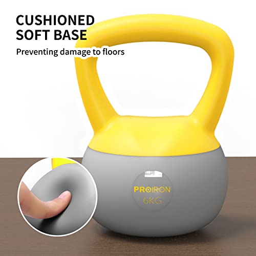 PROIRON Pesa Rusa Blandas de 6kg, Kettlebell con Mango Antideslizante Relleno de Arena de Hierro para Ejercicios y Entrenamientos en Casa y Gimnasio