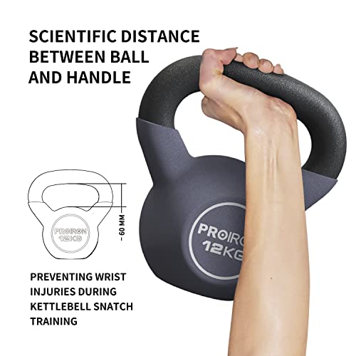 PROIRON Pesa Rusa, Kettlebell Hierro Fundido con Revestimiento de Neopreno para fisicoculturismo y Entrenamiento con Pesas 12kg