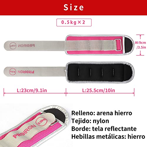 PROIRON Pesas para Tobillos 0.5kg Lastres Tobillos con Diseño Reflectante y Correa Ajustable-Pesas de Piernas y Muñeca para Ejercicios Recuperación Caminando Corriendo Gimnasia (1 par)