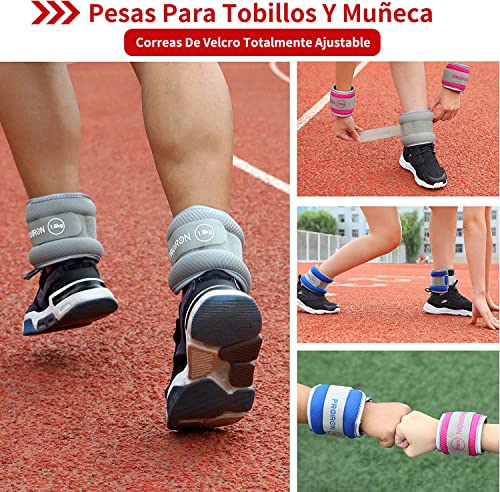 PROIRON Pesas para Tobillos 0.5kg Lastres Tobillos con Diseño Reflectante y Correa Ajustable-Pesas de Piernas y Muñeca para Ejercicios Recuperación Caminando Corriendo Gimnasia (1 par)