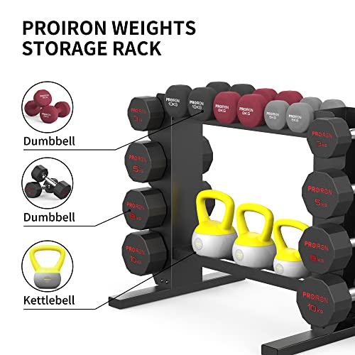 PROIRON Soporte de Almacenamiento de Mancuernas, Discos Pesas, Pesas Rusas y Barbell Bar, para Gimnasio y Casa, 3-niveles Acero Estante para Mancuernas, Max 1000LB (Negro 2-nivele)