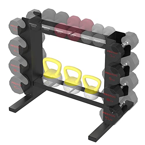 PROIRON Soporte de Almacenamiento de Mancuernas, Discos Pesas, Pesas Rusas y Barbell Bar, para Gimnasio y Casa, 3-niveles Acero Estante para Mancuernas, Max 1000LB (Negro 2-nivele)