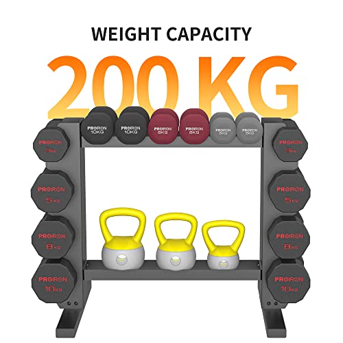 PROIRON Soporte de Almacenamiento de Mancuernas, Discos Pesas, Pesas Rusas y Barbell Bar, para Gimnasio y Casa, 3-niveles Acero Estante para Mancuernas, Max 1000LB (Negro 2-nivele)