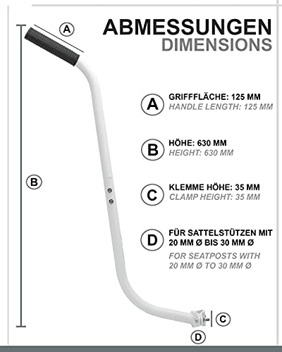 Prometheus - Barra de empuje para bicicleta infantil divisible (3 piezas, antideslizante, estable, ayuda de aprendizaje de bicicletas), color blanco