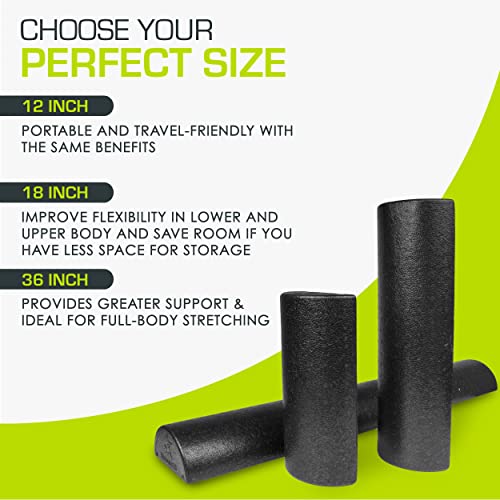 ProsourceFit High Density Half-Round Foam Roller, 12-Inch x 3-Inch,Black Diameter