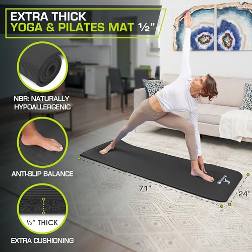 ProsourceFit Negro, (PS-2004-Mat-Black-FFP) Esterilla Extra Gruesa para Yoga y Pilates de 1,27 cm, Unisex Adulto, Black, 3 cm/5 cm