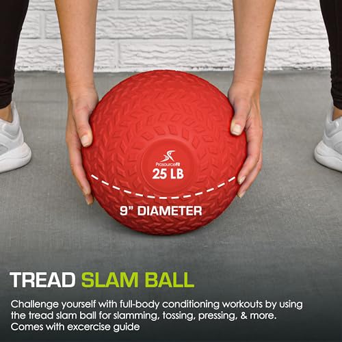 ProsourceFit Slam - Balones medicinales, Agarre Suave y Texturizado, Peso Muerto para Crossfit, Fuerza y acondicionamiento, Entrenamientos cardiovasculares y Abdomen, Color Rojo, 25 Libras