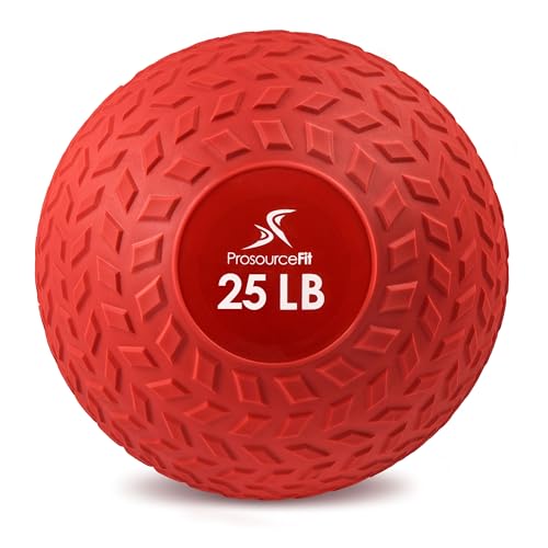 ProsourceFit Slam - Balones medicinales, Agarre Suave y Texturizado, Peso Muerto para Crossfit, Fuerza y acondicionamiento, Entrenamientos cardiovasculares y Abdomen, Color Rojo, 25 Libras