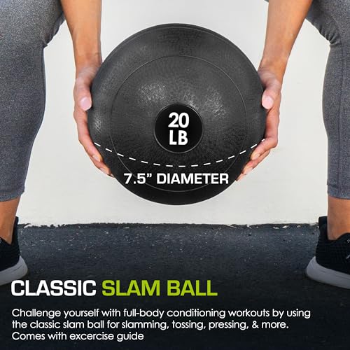 ProsourceFit Slam Medicine 20 LB Weight Balls with Smooth Textured Grip, Black