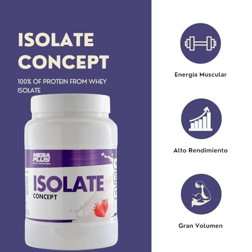 Protein isolate 100% Mega Plus - Proteína en Polvo para Batidos - Proteinas para Masa Muscular - Sin Gluten, Sin Aspartamo, Sin Azucar - Proteinas 1 kg (Fresa, 1 kg)