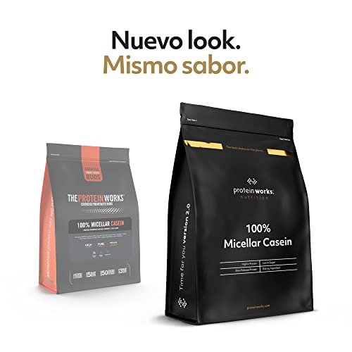 Protein Works| 100% Caseína Micelar | Sabor fresas con nata, 1 kg | Proteína de liberación lenta para antes de dormir