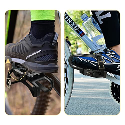 PROVO 1 Par Pedales de Bicicleta estática de 9/16 Pulgadas con Clip y Correas para Punta, Pedales de Ciclismo Nylon, Pedal híbrido para Bicicletas de Gimnasio de Interiores y Bicicletas de Spinning