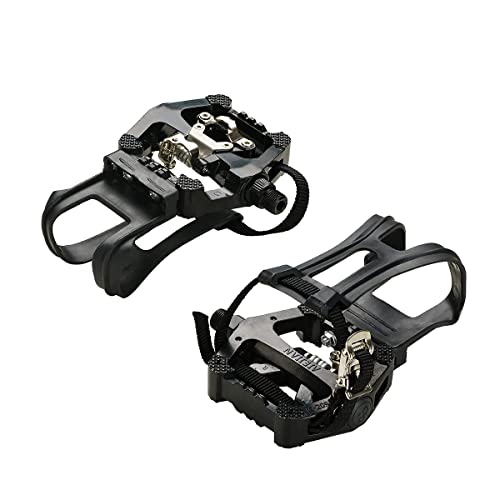 PROVO 1 Par Pedales de Bicicleta estática de 9/16 Pulgadas con Clip y Correas para Punta, Pedales de Ciclismo Nylon, Pedal híbrido para Bicicletas de Gimnasio de Interiores y Bicicletas de Spinning