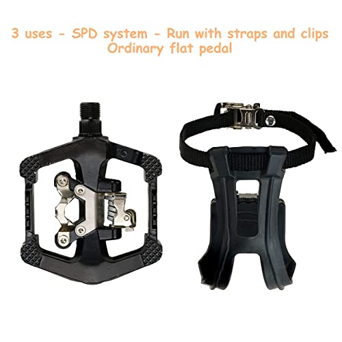 PROVO 1 Par Pedales de Bicicleta estática de 9/16 Pulgadas con Clip y Correas para Punta, Pedales de Ciclismo Nylon, Pedal híbrido para Bicicletas de Gimnasio de Interiores y Bicicletas de Spinning