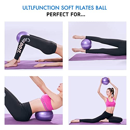 PROVO 2 Piezas mini Pelotas de Ejercicios para Pilates y Yoga, Ejercicios básicos para abdominales, rehabilitación de Hombros - Balón Anti explosión (22-25cm, Azul y Morado)