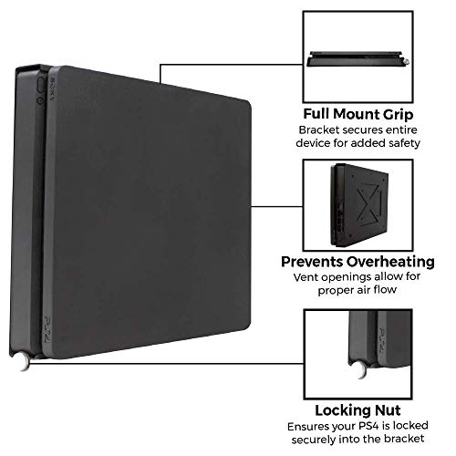 (PS4 Slim) - HumanCentric PS4 Mount for PS4 Slim + 2 Controller Mounts Bundle Mount on The Wall or on The Back of The TV Patent Pending