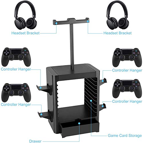 PS5 / Xbox Series X/Switch Soporte de torre de almacenamiento de disco de juegos multifuncional para PS5, Rack de disco de juego y controlador/Soporte para auriculares para PS5 / Xbox X Negro