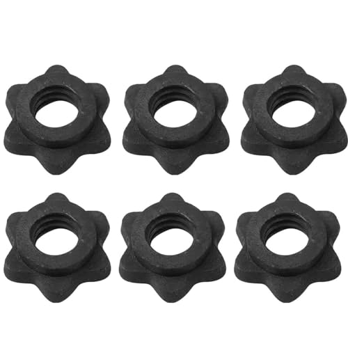 PSOWQ Tuerca Hexagonal con Mancuernas,cerraduras de Estrella,Abrazaderas Antideslizantes para Mancuernas,Tuerca Hexagonal plástico Negro para Barras con Pesas,Entrenamiento Deportivo,25 mm,6 Piezas