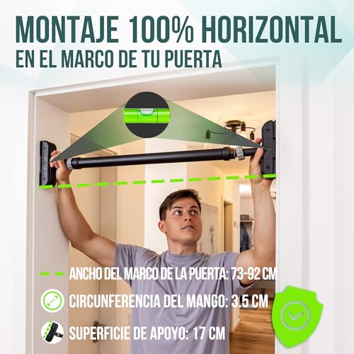 PULLUP & DIP - Marco de la puerta sin tornillos ni taladros Marco de la puerta telescópica extra segura con capacidad de carga de hasta 200 Kg. Barra antideslizant