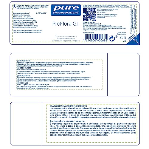 PURE ENCAPSULATIONS Pro Flora G.I., Mezcla de Probióticos, Ayuda al Sistema digestivo, 60 Cápsulas Vegetales