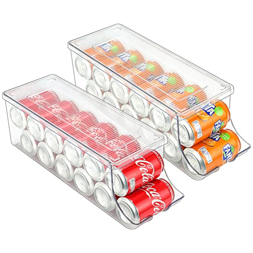 Puricon 2 Unidades Organizador de Latas para Nevera, Almacenamiento para Latas de Plástico para Refrigerador Armario de Cocina Contenedor de Bebidas con Tapa -Lata Normal