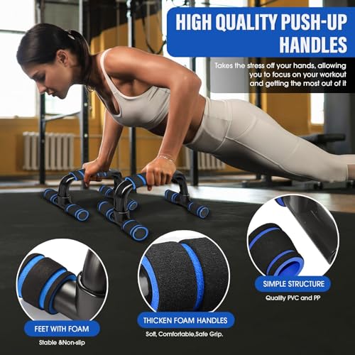 Pushup Bar, Ejercicio En Casa Kit, 4 Ruedas Rodillo Abdominales+Barra para Flexiones+Cuerda para Saltar+Mat+Fortalecedores de Manos, Para Entrenamiento en Casa Ejercicios Fitness