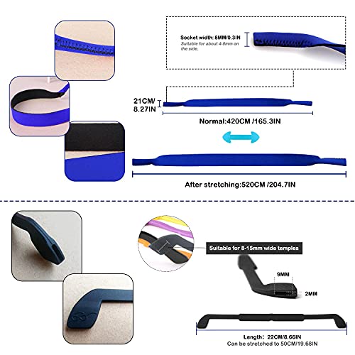 QEEQPF 10 piezas de correas de neopreno antideslizantes para gafas (incluidas dos correas de silicona), utilizadas para deportes de natación, gafas de sol, de lectura y antiparras.