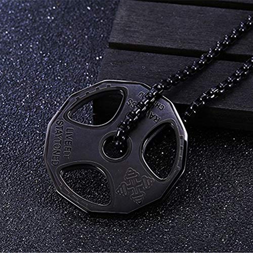 QEPOL Collar con colgante con mancuernas, titanio, acero inoxidable, fitness, gimnasio, placa de peso, collares con mancuernas, hombres, mujeres, colgante de cadena (Negro)