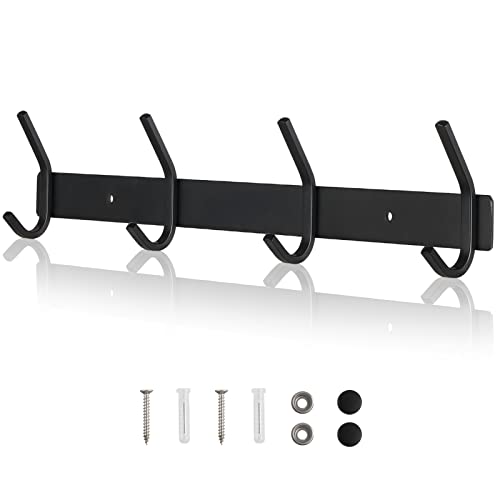 Qianhee Perchero de Pared, Perchero de Pared de Diseño Moderno con 4 ganchos, SUS304 de Acero Inoxidable Ganchos para Entrada, Cocina, Baño y Dormitorio (4 Pcs, Negro, 1 Pieza)