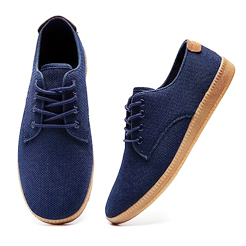 QIJGS Zapatillas de deporte para hombre, de Oxford, planas, de malla, ligeras, transpirables, para trabajo, B azul, 46 EU