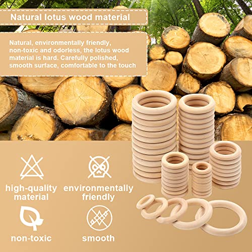 QINERSAW 100 PCS Anillos de Madera Natural 3,5 cm 4 cm 4,5 cm 5 cm 5,5 cm Anillos de Madera para Macramé para Hobby Creativo, Manualidades, Decoración