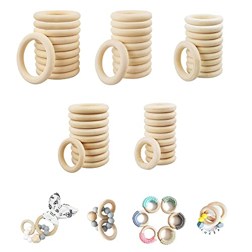 QINERSAW 100 PCS Anillos de Madera Natural 3,5 cm 4 cm 4,5 cm 5 cm 5,5 cm Anillos de Madera para Macramé para Hobby Creativo, Manualidades, Decoración