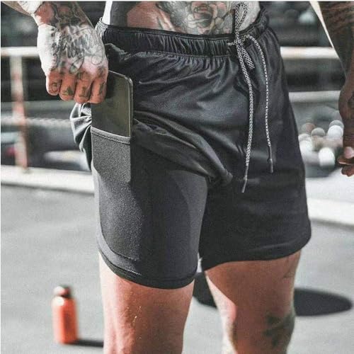 QINFEN YUNDOU Pantalón Corto para Hombre,Pantalones Cortos Deportivos para Correr 2 en 1, Hombre Shorts Deportivos para Correr