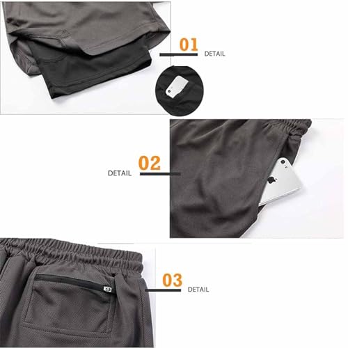 QINFEN YUNDOU Pantalón Corto para Hombre,Pantalones Cortos Deportivos para Correr 2 en 1, Hombre Shorts Deportivos para Correr