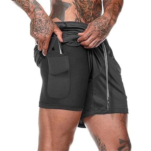 QINFEN YUNDOU Pantalón Corto para Hombre,Pantalones Cortos Deportivos para Correr 2 en 1, Hombre Shorts Deportivos para Correr