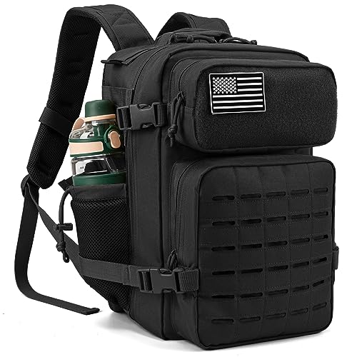 QT&QY Mochila táctica militar de 25L para hombres, con corte láser Molle, mochila de supervivencia pequeña, bolsa de gimnasio, mochila con soporte para dos tazas y para uso diario