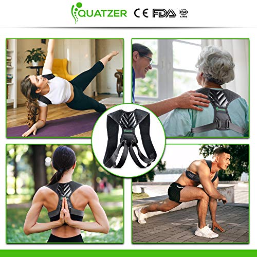 Quatzer - Corrector de postura para enderezar la espalda para hombres y mujeres, cinturón de soporte de espalda ajustable para soporte de espalda, soporte para columna y cuello, negro, talla S-L