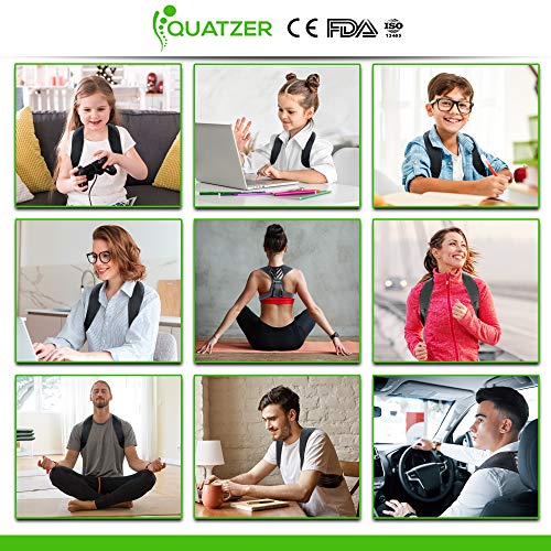 Quatzer - Corrector de postura para enderezar la espalda para hombres y mujeres, cinturón de soporte de espalda ajustable para soporte de espalda, soporte para columna y cuello, negro, talla S-L