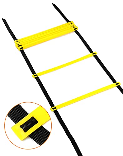 QWORK® Escalera de voordinación Escalera de Agilidad - 6 Metros 12 Peldaños - para Entrenamiento de fútbol/Hockey/Baloncesto - con Bolsa de Almacenamiento