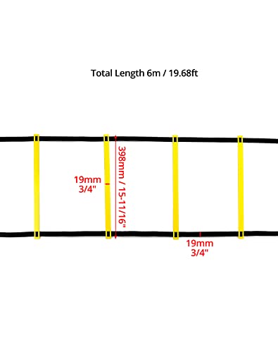 QWORK® Escalera de voordinación Escalera de Agilidad - 6 Metros 12 Peldaños - para Entrenamiento de fútbol/Hockey/Baloncesto - con Bolsa de Almacenamiento