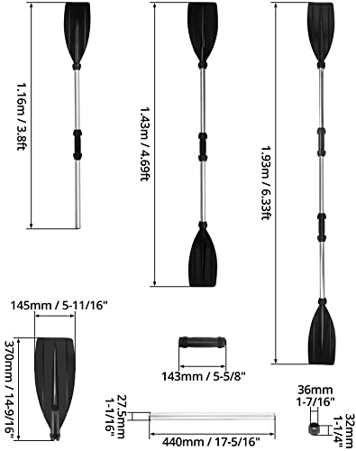 QWORK® Remo Kayak Doble de Aluminio para Kayak, canotaje, piragüismo, combinación Libre de 125~206 cm