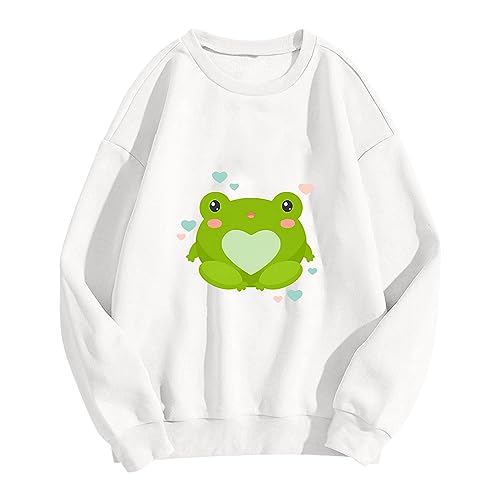 QWUVEDS Sudadera de mujer cuello redondo manga larga suéter otoño casual sudadera con capucha tienda online damas, Blanco, L