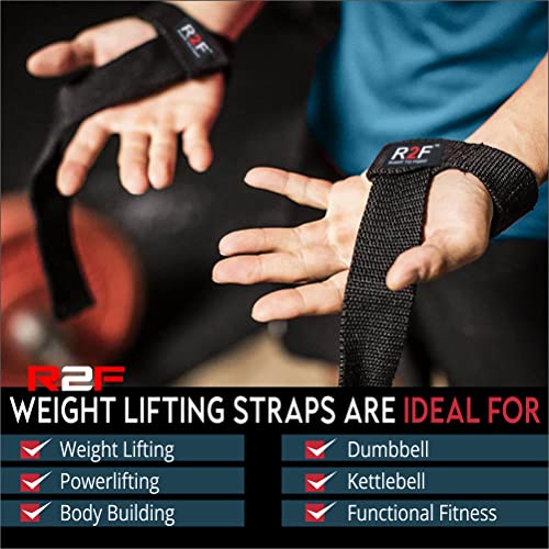 R2F Straps Powerlifting, Levantamiento de Pesas, Agarres para Gym, Agarraderas Gimnasio, Peso Muerto - Lifting Straps - Mujeres y Hombres