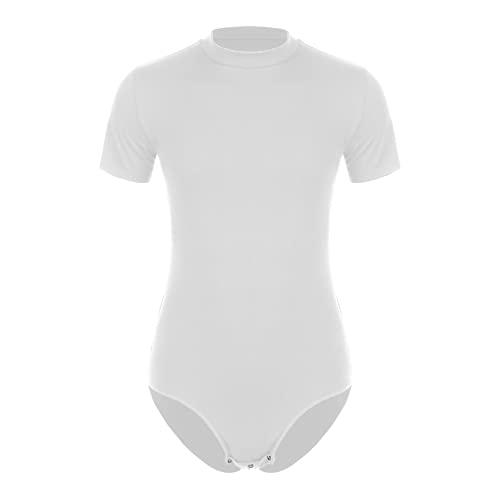 ranrann Body Camiseta Manga Corta para Hombre Bodysuit Deportiva Leotardo Ajustado de Algodón Maillot Mono Elásico Slim Fit Gimnasia Danza Bañador B Blanco L